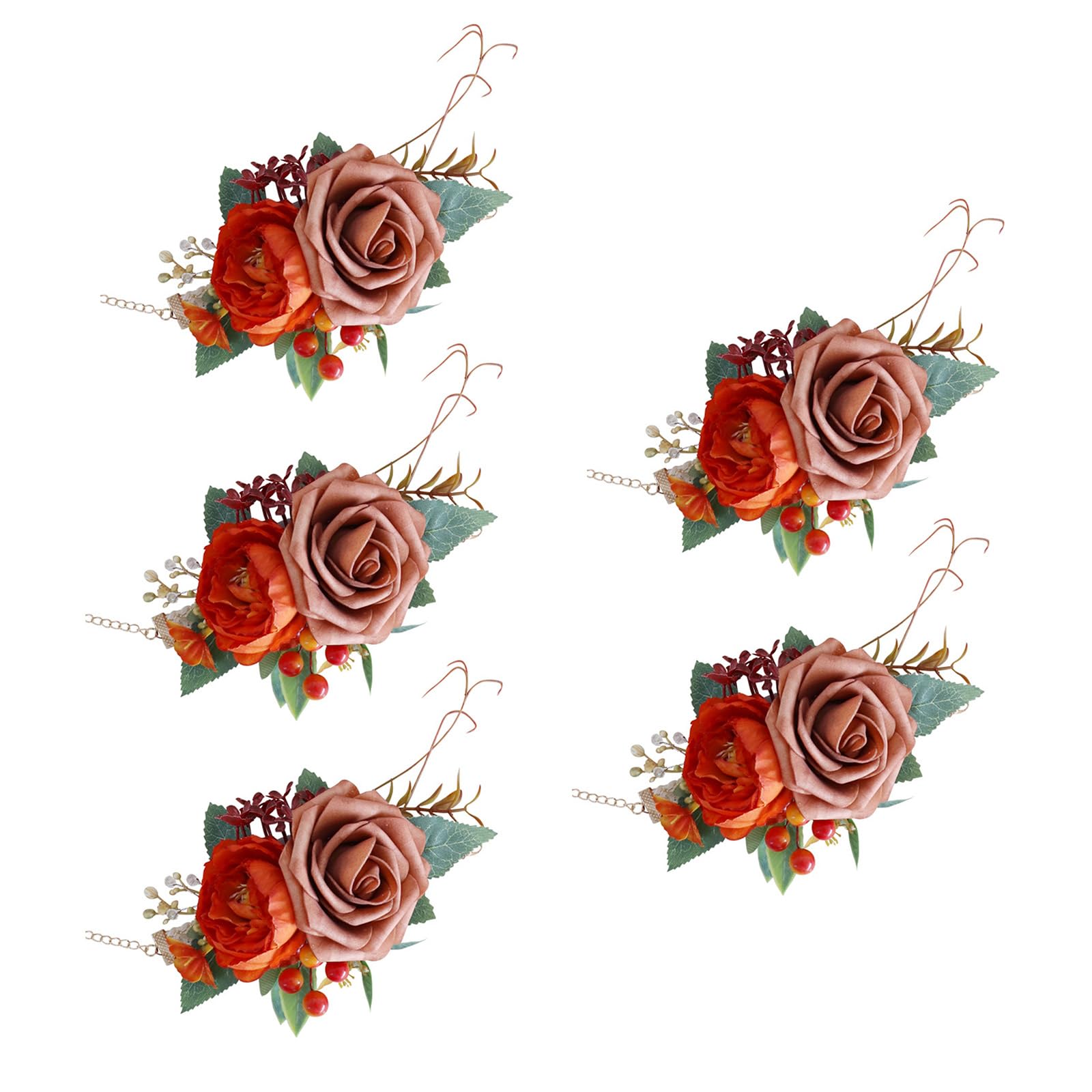 Hsioluted 5Pcs Flower Wrist Corsages for Wedding, Rose Wrist Corsages for Bride Bridesmaid, Ceremony Anniversary Wedding Flower Decoration