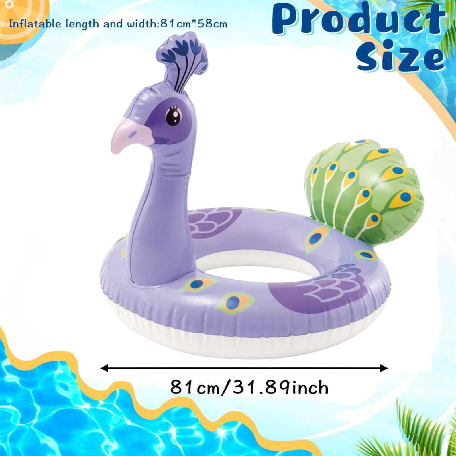 POPOYU Pool Inflatables Pool Floats,Inflatable Swimming Rings for Adults Kids,Pool Tubes Swimming Pool Toys Rubber Ring for Swimming Pool Beach Party Decorations,Kids Summer Gifts(Peacock) - Image 2