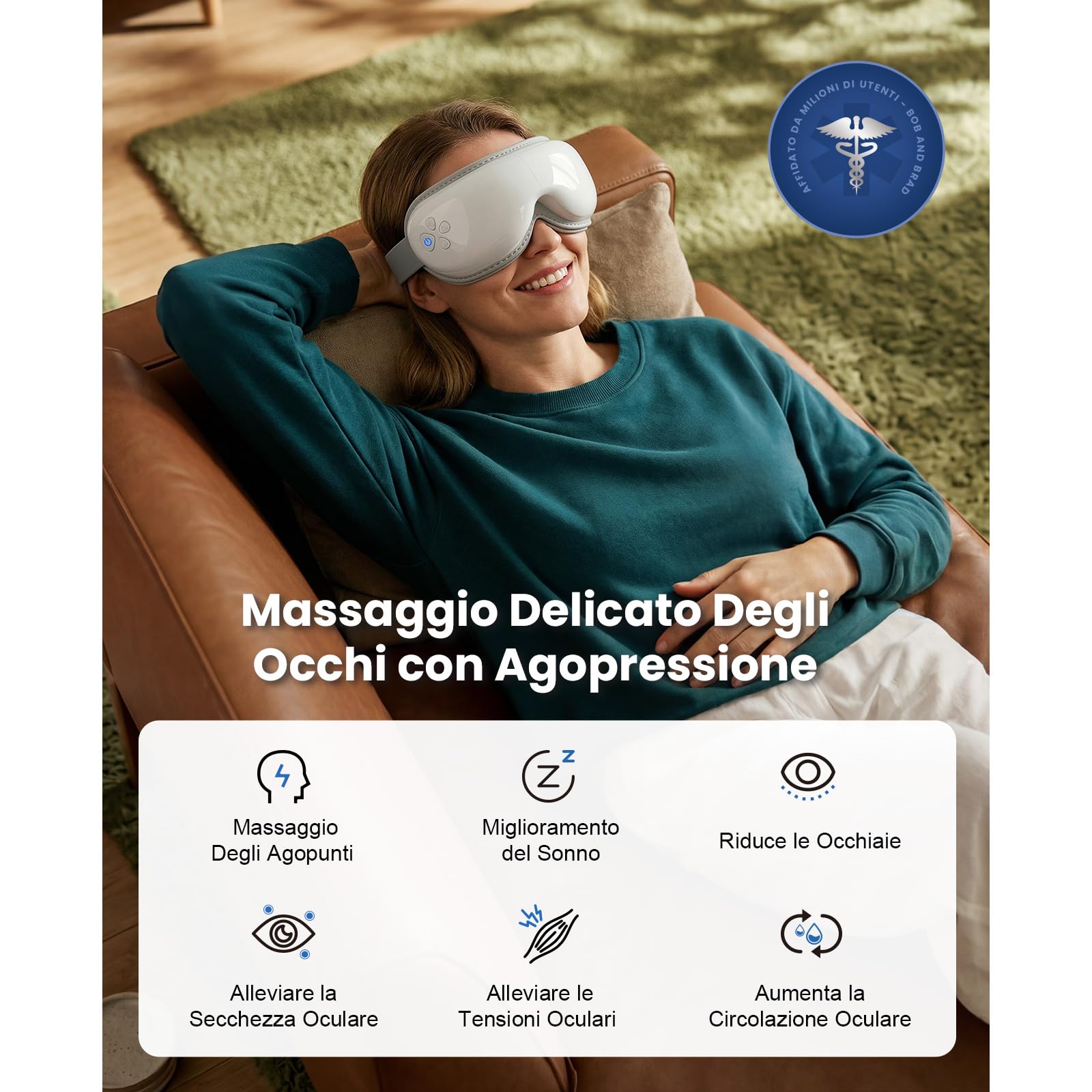 Bob and Brad EyeOasis 3, Massaggiatore per occhi con calore e freddo, maschera per occhi con pressoterapia e musica, per calmare la secchezza oculare e l'emicrania, idea regalo