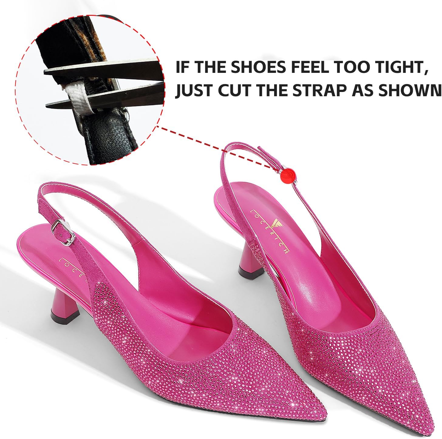 LOCERICH Women's Kitten Heels Slingback Low Heel Dress Shoes Closed Toe Pumps Rhinestone Pointed Toe Sparkly Sling Back Bridal Wedding Party - Image 6