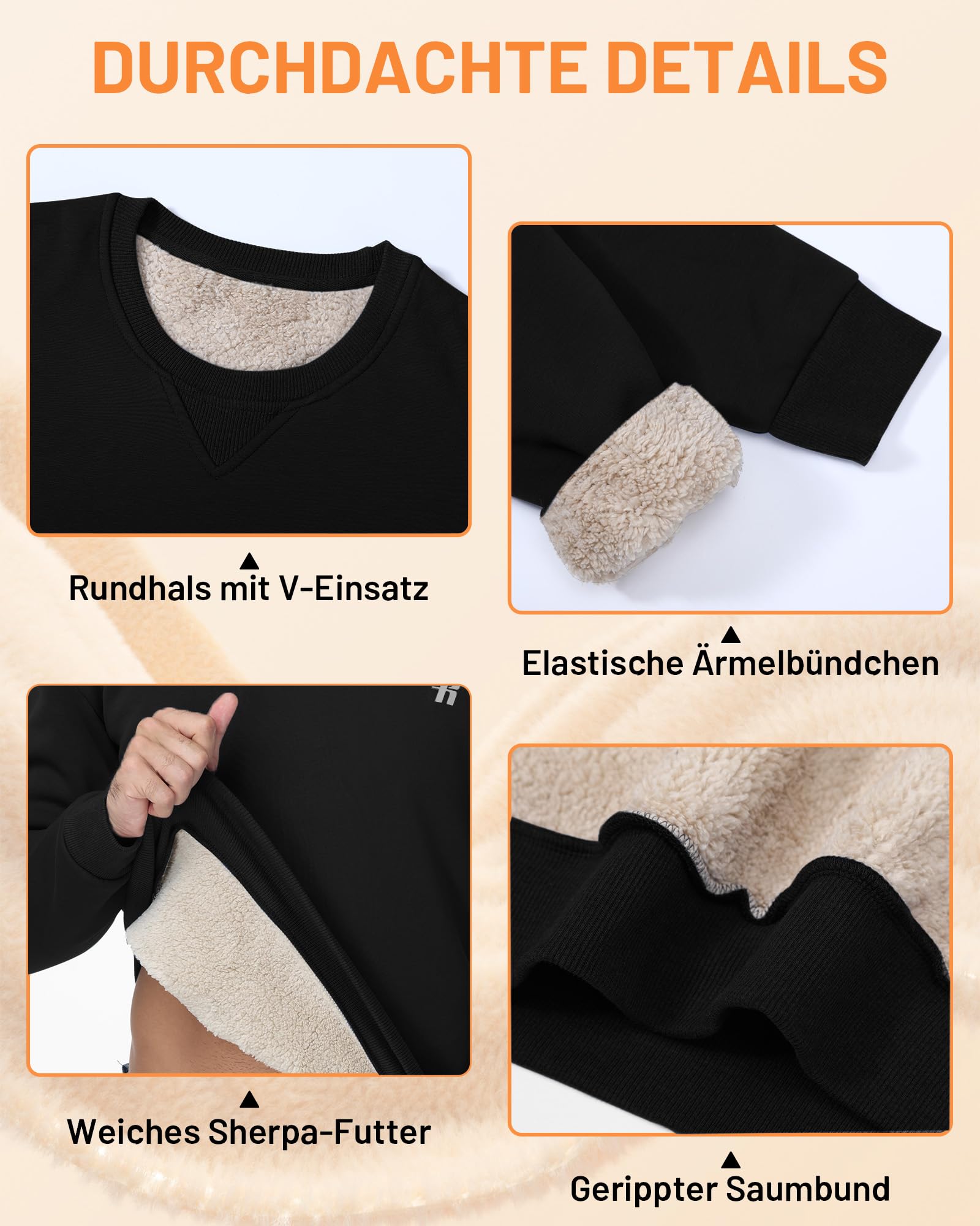 Runhit Pullover Herren Warm Gefütterte Sweatshirt Winter Langarm Rundhals