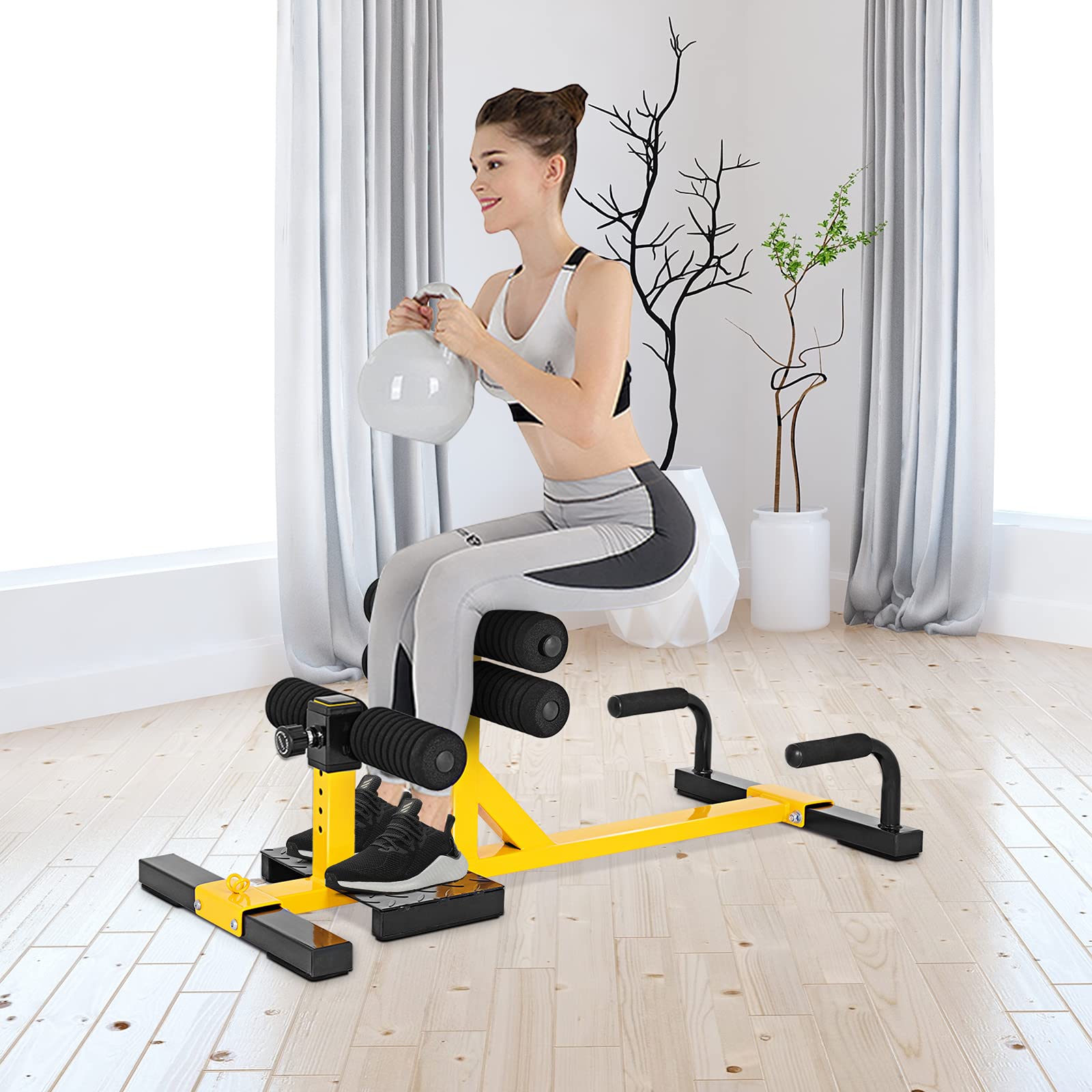DORTALA 3-in-1 Multifunctional Squat Machine, Adjustable Height Leg Exercise Squat with Strap Circles, Deep Sissy Squat for Home Gym Fitness Equipment
