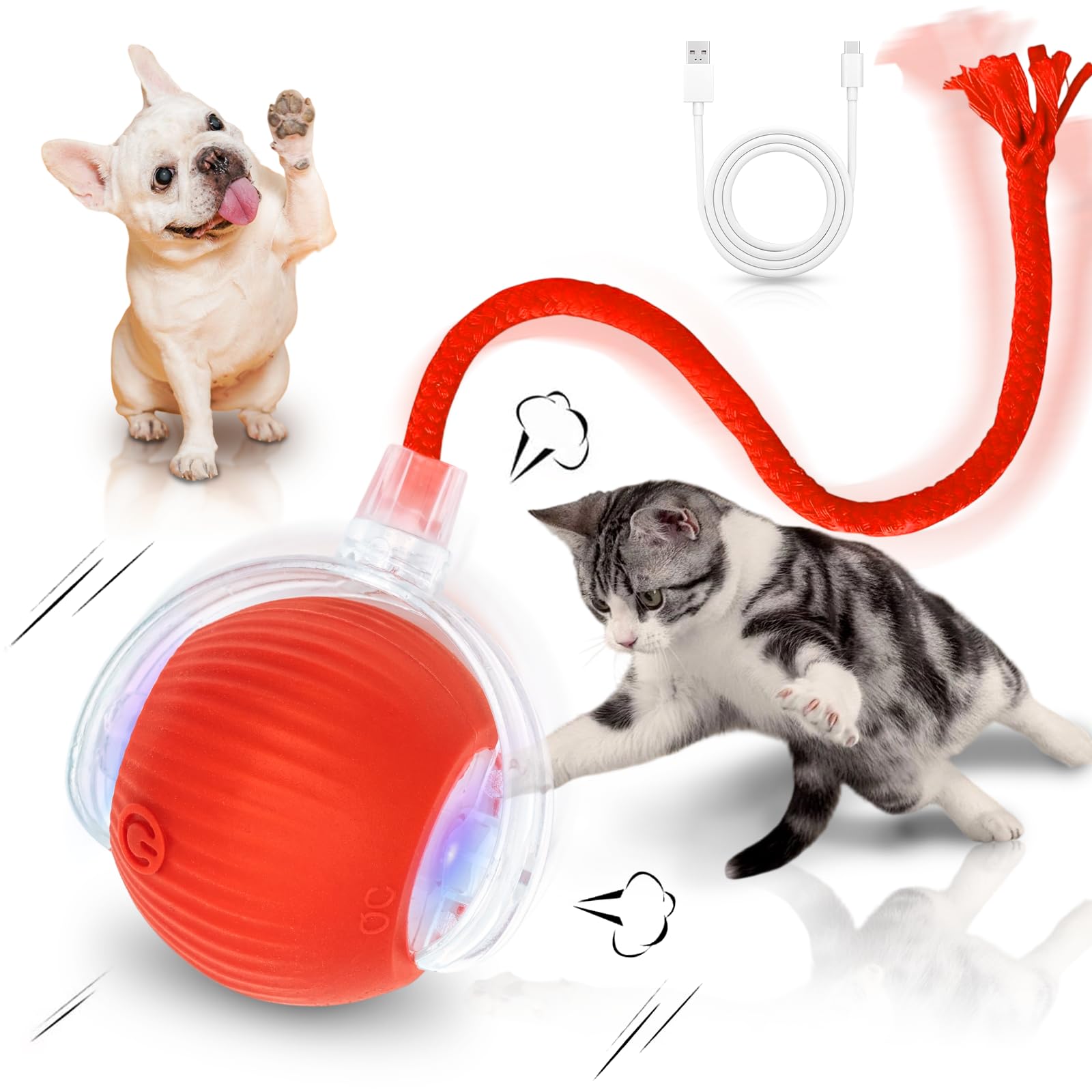 MAXTOOA Interactive Cat Toys for Indoor Cats Smart Automatic Ball Rolling for Bored Kitten Pet Upgraded Speedy Moving Chase Dogs Toy Red