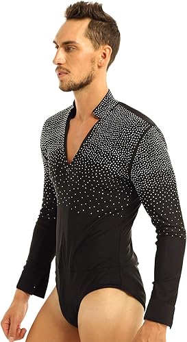 Miniatura 4 de Camiseta de baile de tango latino con diamantes de imitación brillantes para hombre