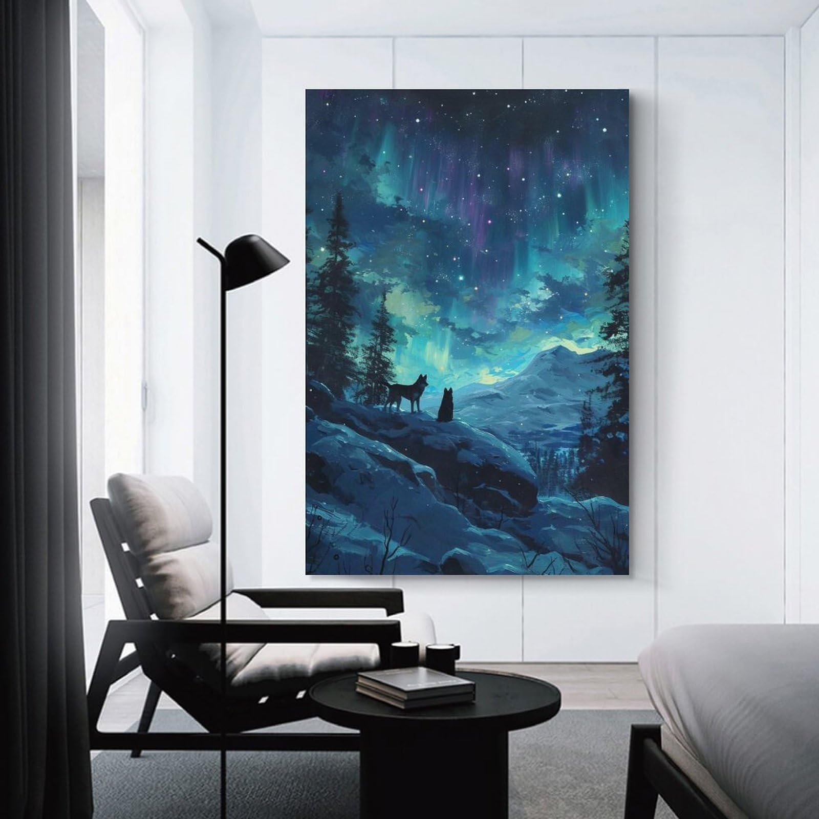 Junmoney Unframe-Style-23 Wall Picture Print Two Wolves Howling, 24X36inch(60X90cm), For Wall Displays, Bedrooms Or Room Updates, Wall Decor Suited To Curated Displays