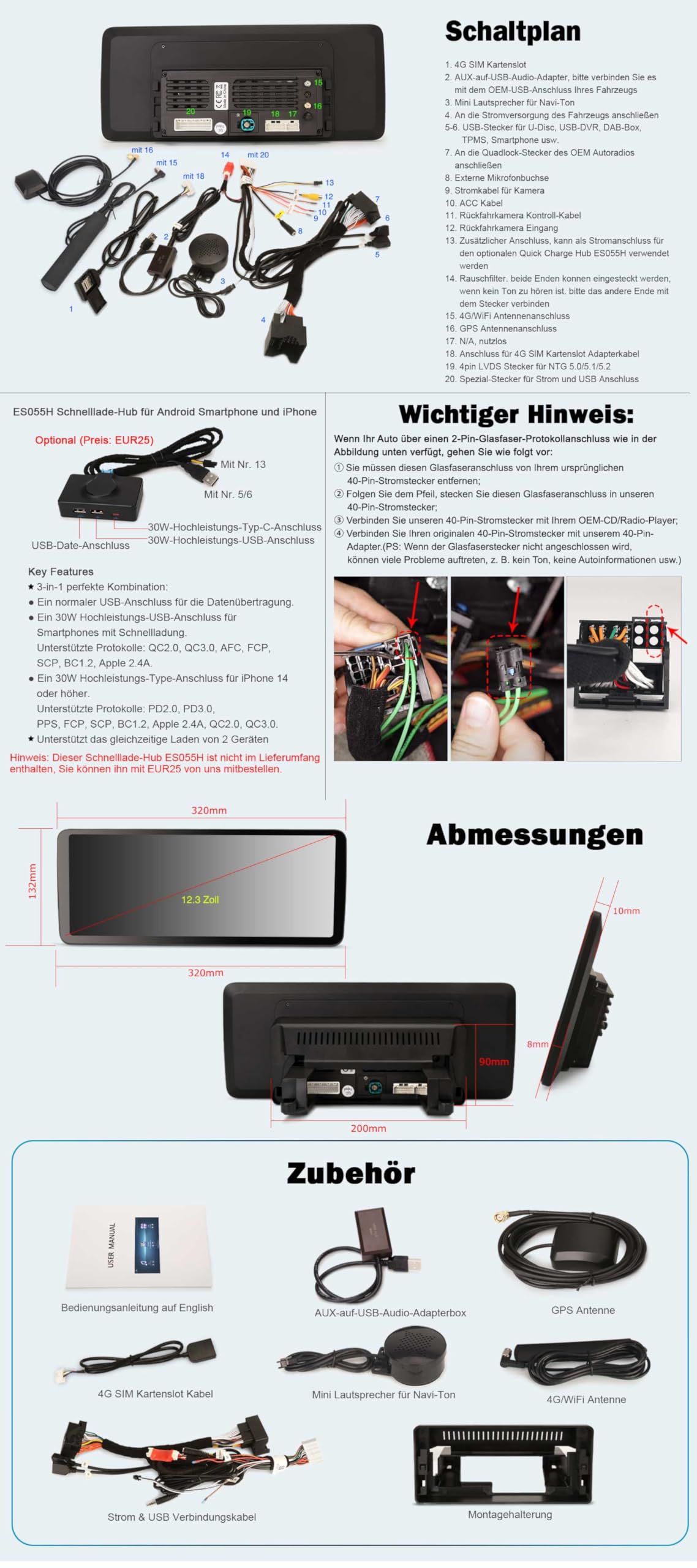 Erisin 12,3" 8-rdzeniowy 8 GB RAM + 128 GB ROM Android 13 radio samochodowe GPS nawigacja do Mercedes klasy C / GLC/V/X W205 X253 W447 NTG 5.0/5.1/5.2 IPS Bluetooth 5.0 DAB+ CarPlay Android Auto DSP