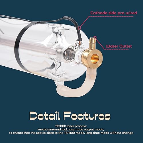 Miniatura 3 de Doppy Longitud del tubo láser de CO2 80W 49.213 in con cabeza de metal (pico 100 W) con recubrimiento para cortador láser máquina de corte de