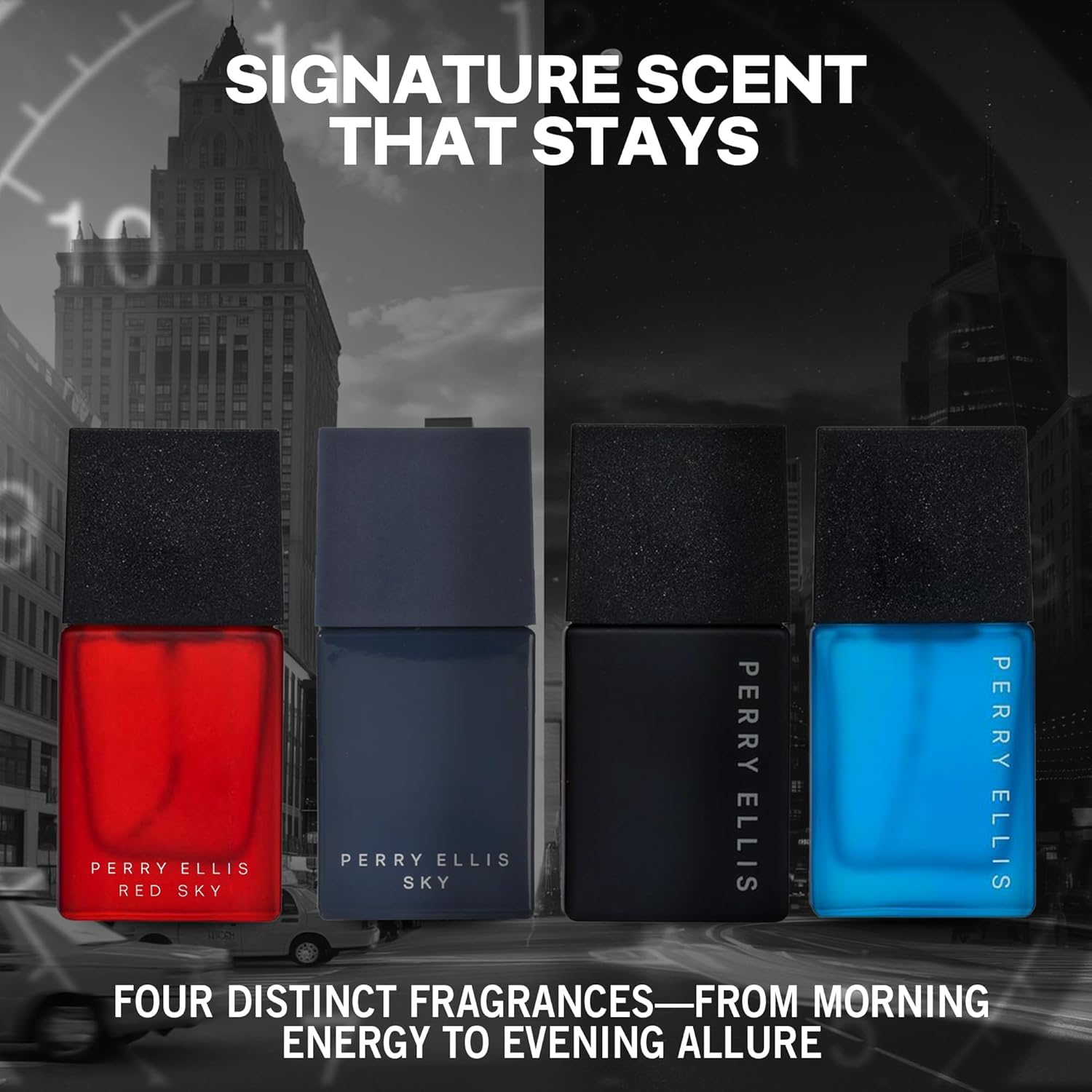 Perry Ellis Men's Mini Coffret Gift Set - Red Sky, Sky, Midnight, Pure Blue - 4-pack of .25 fl oz EDT mini travel sprays