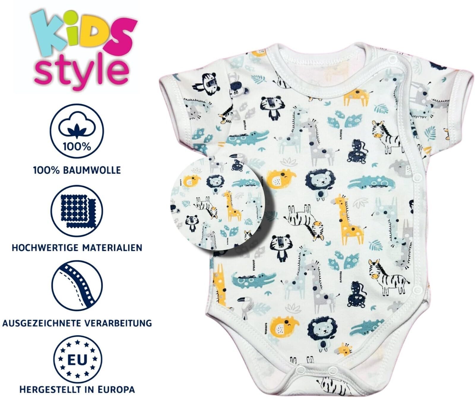 Baby Jungen Kurzarm Body Wickeloptik Kurzarmbody Reine Baumwolle