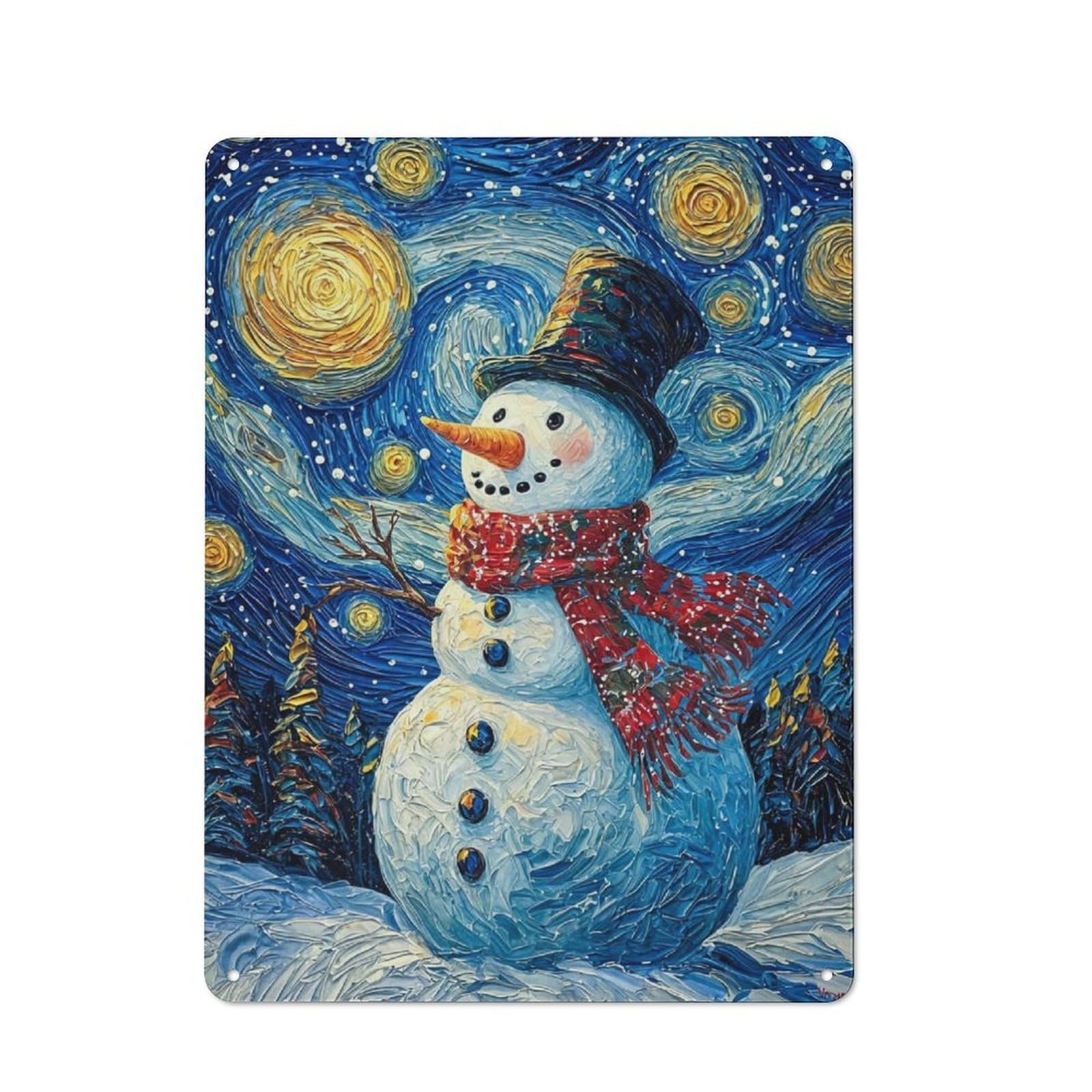 Junmoney Snowman Under Starry Night Metal Wall Sign 40X30cm, Vintage Home Bar Decor For Pub, Home Bar, Shed Or Man Cave