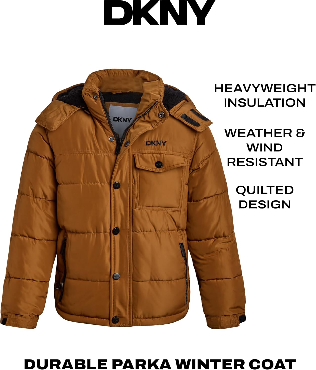DKNY Boys Puffer Jacket - Wind Water Resistant Polar Fleece Lined Boys Winter Coat - Cozy Kids Jacket with Sherpa Lined Hood