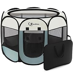Dog Cat Playpen, Puppy Pet Playpen Indoor for Small Dogs Tent Crates Cage Outdoor, Portable Pop Up Dog Kennel Playpen with Carrying Case for Dogs/Cats/Rabbits, Removable Zipper Top, Grey