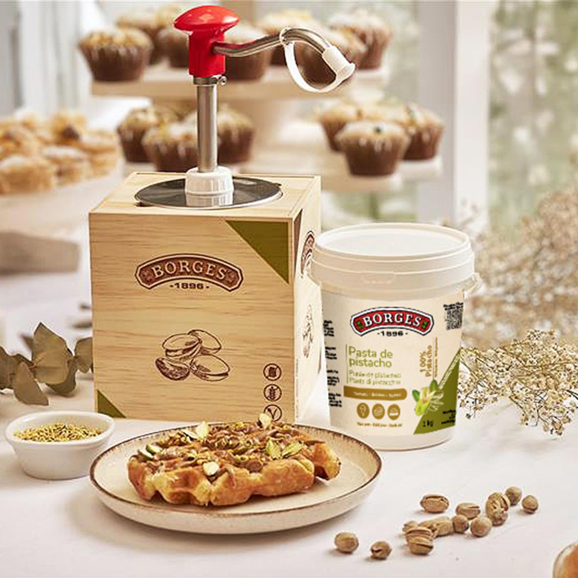 Borges Professional - Pasta de Pistacho 100% 1kg Pistacho Tostado Puro, Sin Azúcares Añadidos para Repostería, Heladería y Uso Cotidiano en Casa