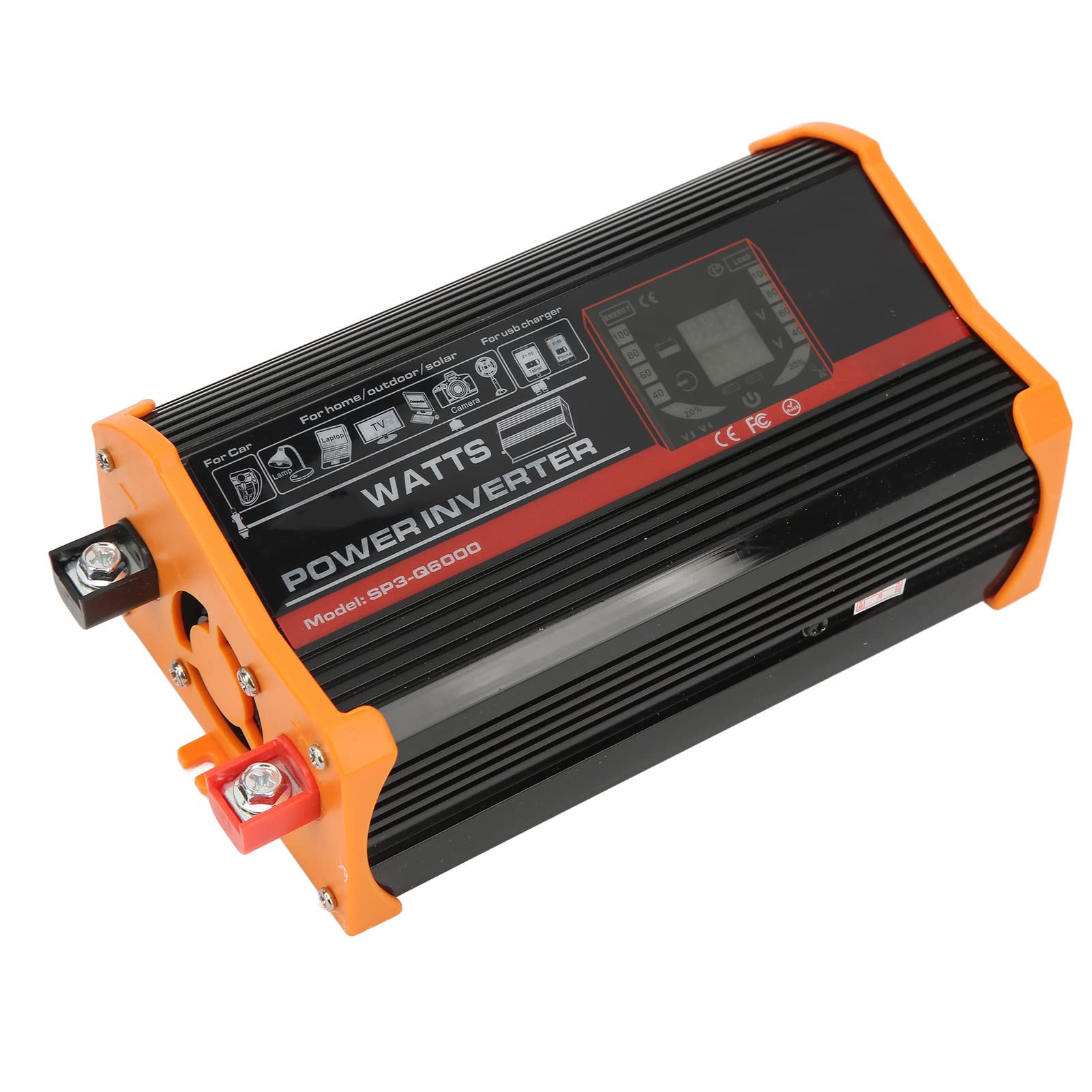 KUIDAMOS Samochodowy Falownik Wydajny Wyświetlacz LCD do Zasilania Awaryjnego Camping Travel Materiał ABS (Czarny)
