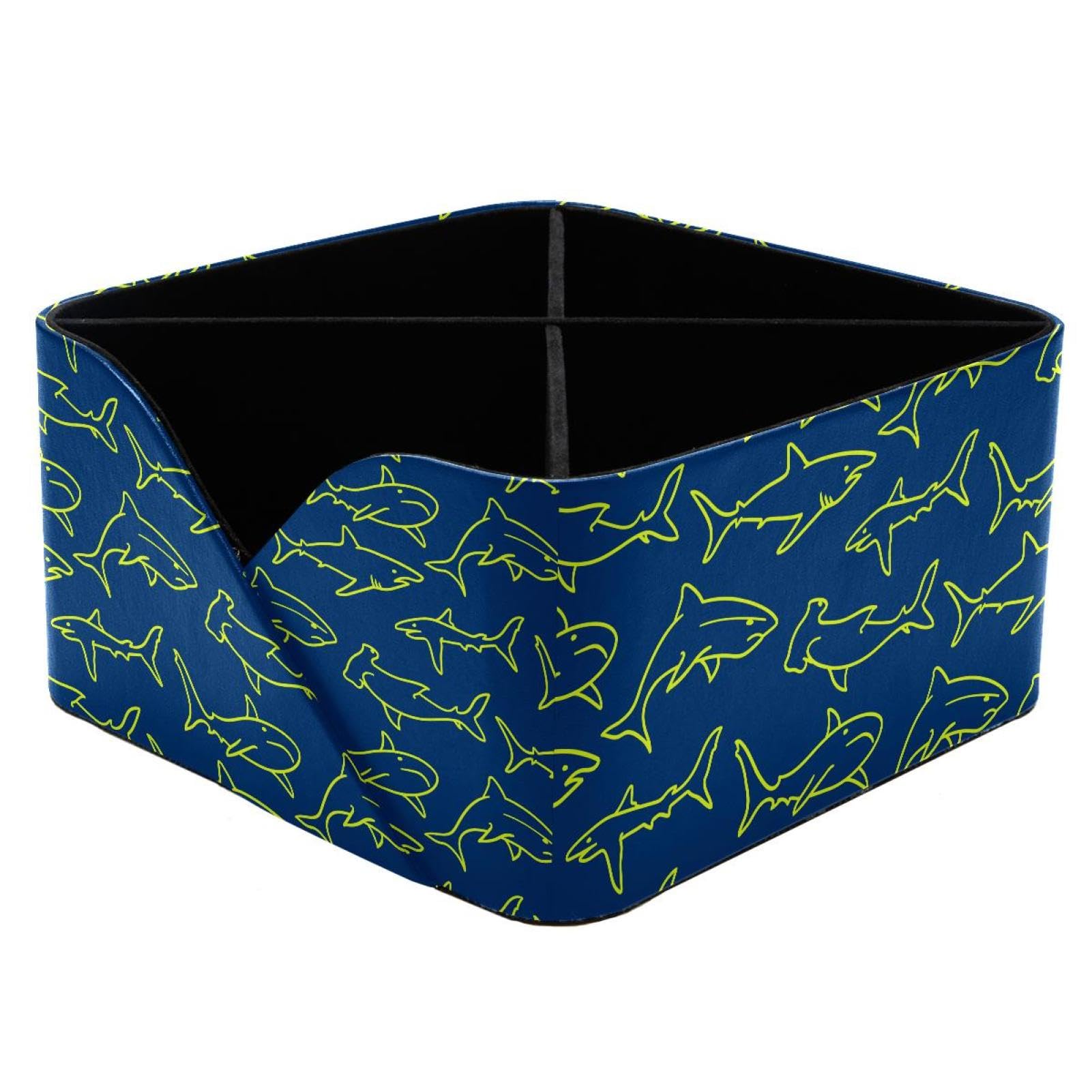 KengjuTesu Swimming Sharks Pattern Desktop Organizer Pen Holder, Rectangular Pencil Cup for Office, Study and Makeup Stations