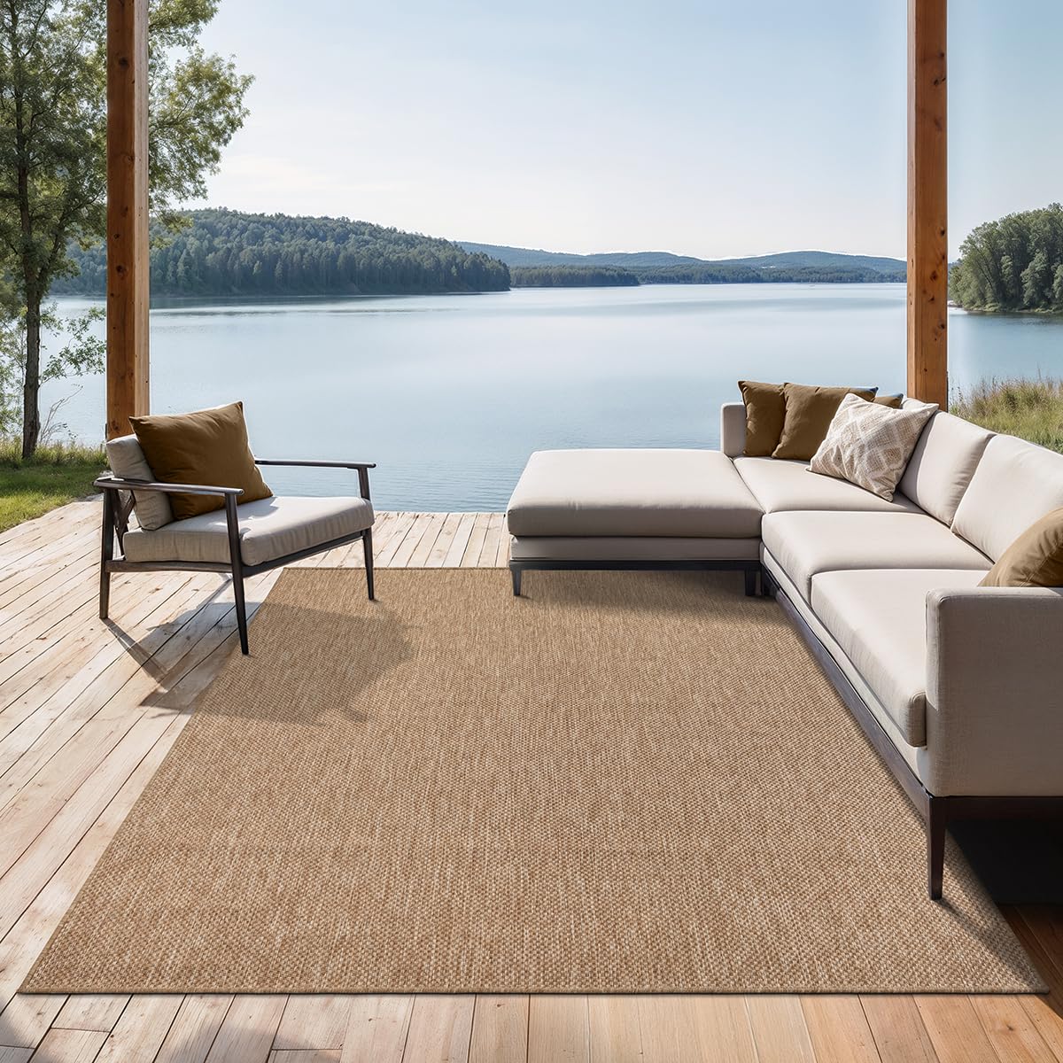 the carpet Mistra Modern Indoor and Outdoor Rug, Perfect for the Living Room, Bedroom or Patio, Weatherproof, Durable and Easy to Clean, Natural, 80 x 150 cm โ image 1