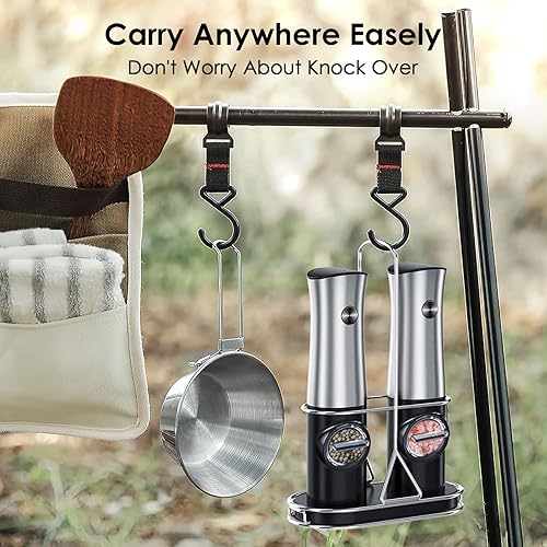 Miniatura 2 de Juego de molinillo eléctrico de sal y pimienta, batería integrada recargable, soporte colgable, fácil de llevar, operación con una sola mano, juego