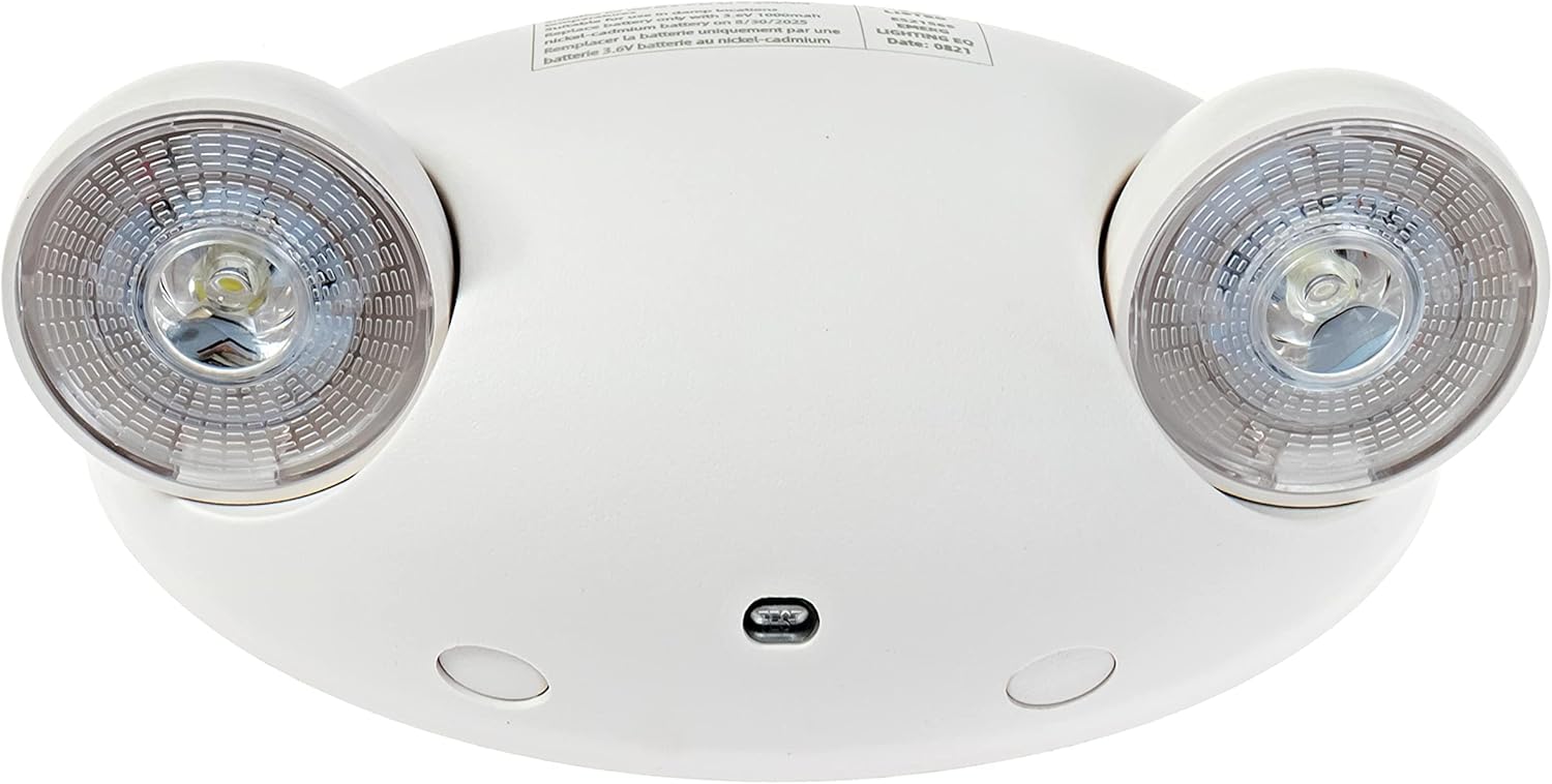 Ciata Lighting Round Head Emergency Wall Light with Battery Back-up, 120-277V, Two Head Adjustable Emergency Lighting Commercial, for Home in White Finish - 6 Pack