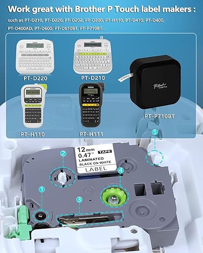 Miniatura 2 de Paquete de 4 cintas de etiquetas laminadas de 0.47 pulgadas de 0.47 pulgadas para Brother P Touch TZe-231 TZe231 TZ-231 compatible con Brother