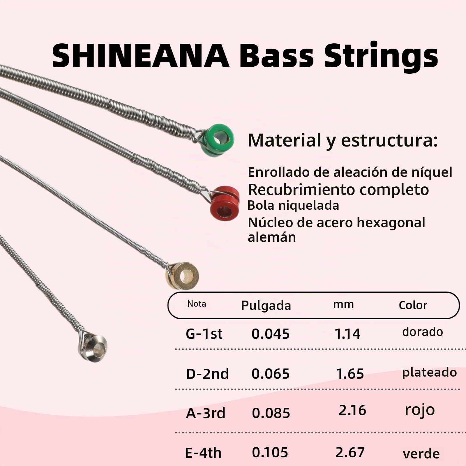 Cuerdas de bajo eléctrico de 4 cuerdas, aleación de níquel enrollada con núcleo de acero hexagonal alemán, revestimiento completo para mayor durabilidad, sellado al vacío (45-105 mediano), tacto suave