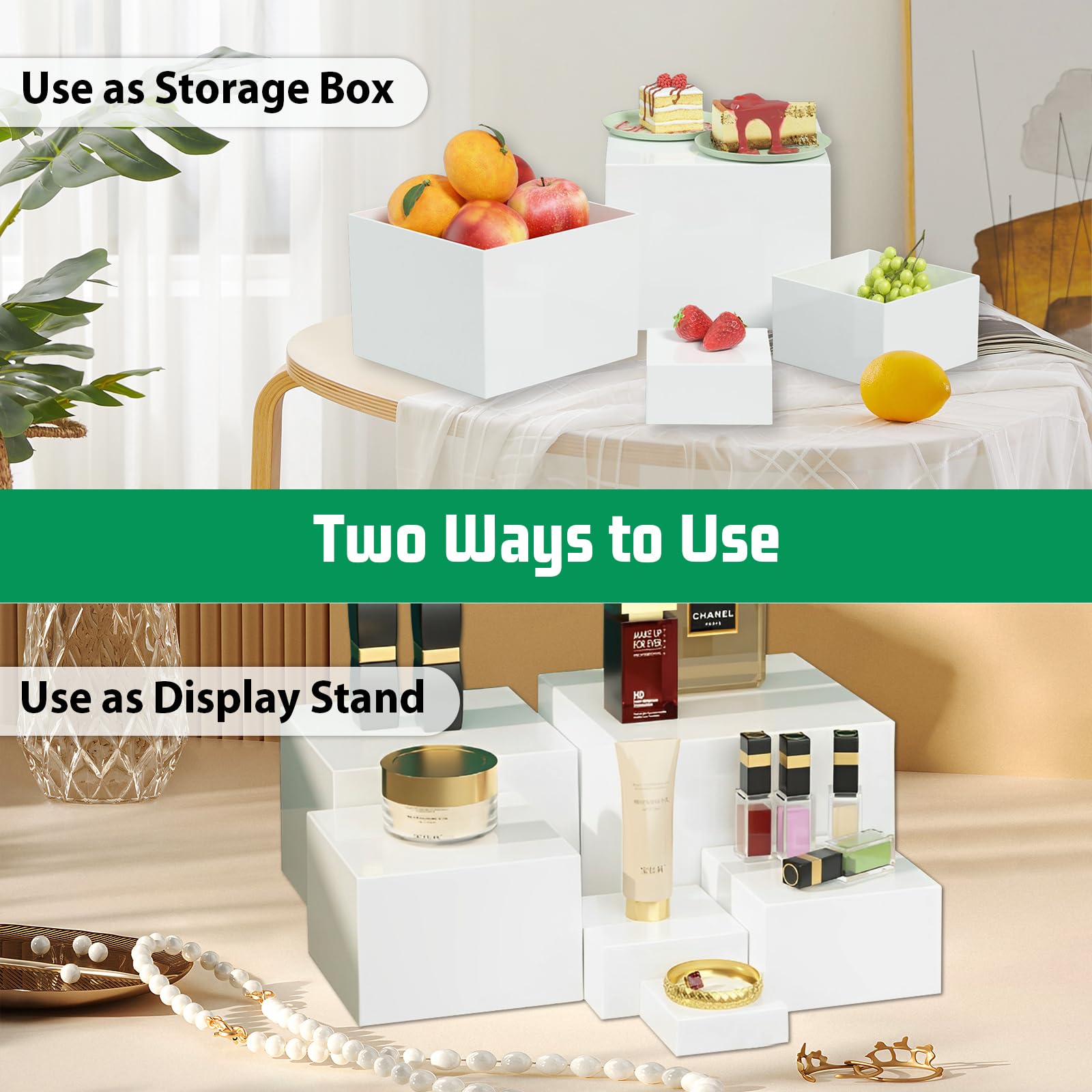 Elevadores Buffet Acrílico Emwel - Juego 6 Dimensiones, Blanco