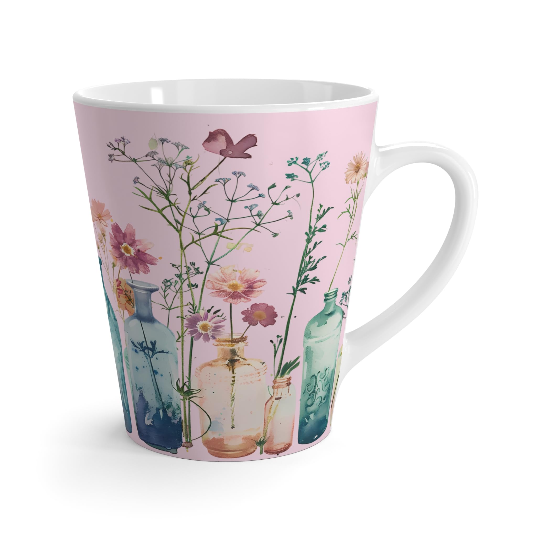 Latte Coffee Mug 12oz Wildflower Coffee Mug Botanical Flowers Pink Floral Mug Birthday Gift for Women Christmas Gift