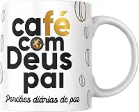 Caneca Café com deus pai Junior Rostirola Branca Porções diarias de paz Minimalista Novo 2024-325ml
