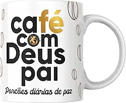 Caneca Café com deus pai Junior Rostirola Branca Porções diarias de paz Minimalista Novo 2024-325ml