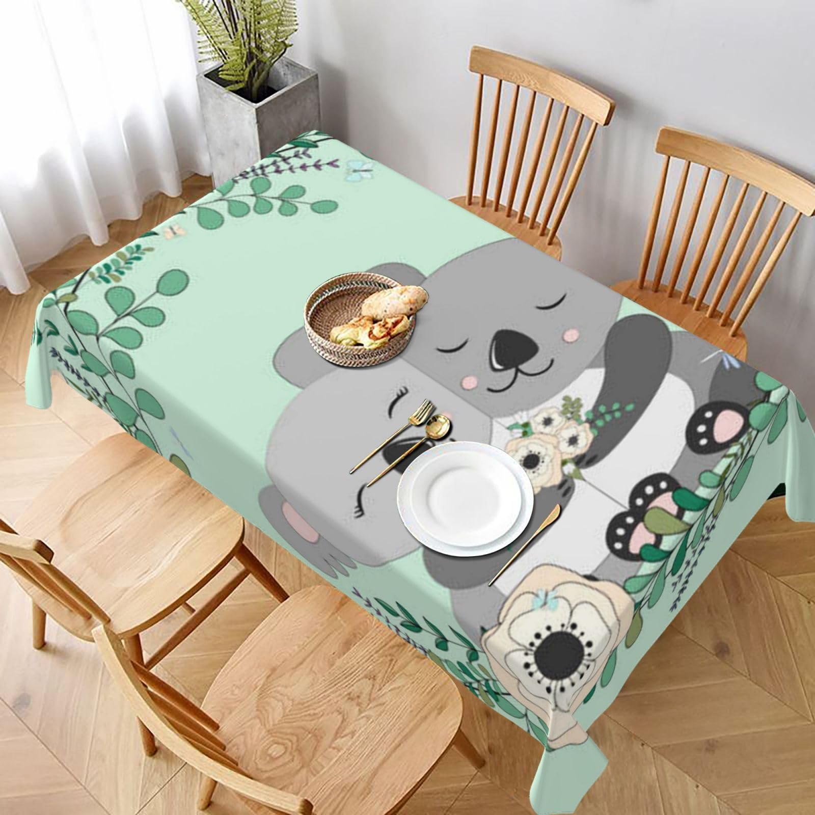 BNVSADC Koala Printed Rectangle Tablecloth 228x152 CM, Water Resistant Polyester Table Cloth Decorative Fabric Table Covers for Kitchen Dining Table Parties Camping