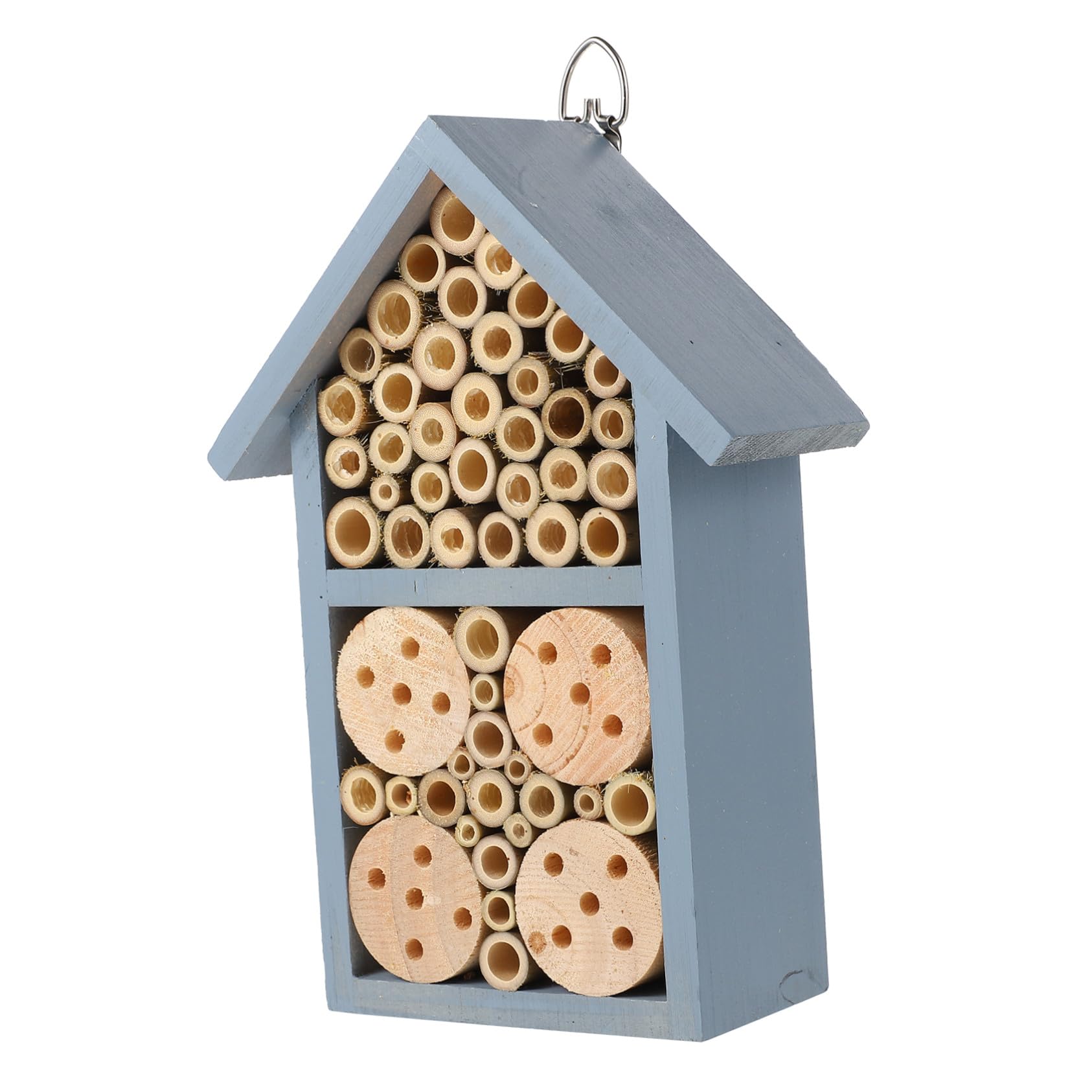 Casa Insetti Dipinta in Legno per Esterno Rifugio Naturale Blu per Api Solitarie e Insetti Impollinatori da Giardino Accessorio Decorativo Protezione e Nido Sicuro per Selvatiche