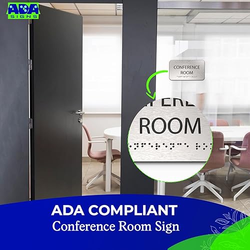 Miniatura 7 de ADASigns - Letrero para sala de conferencias, 7 pulgadas de ancho x 4 pulgadas de alto, aluminio cepillado duradero con braille de grado 2, fácil