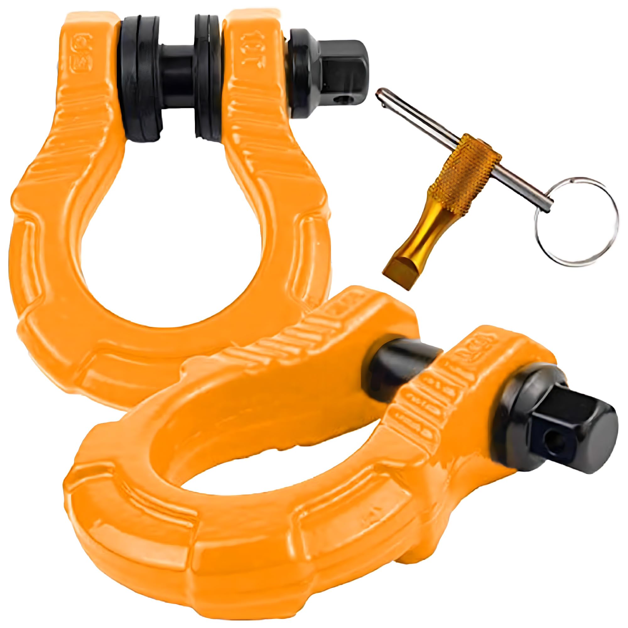 GearAmerica UBER Grilletes con bloqueo antirrobo (2 unidades), color naranja | 36.3 kg (40T) | Anillos en D de remolque + pasador de seguridad UBERLock