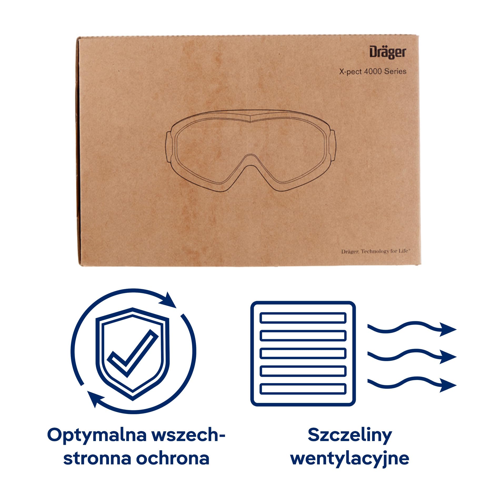 Dräger X-pect 4200 okulary ochronne, okulary pełnoekranowe, do prac laboratoryjnych, warsztatowych, odpornych na zarysowania i pęknięć soczewek poliwęglanowych, czarne