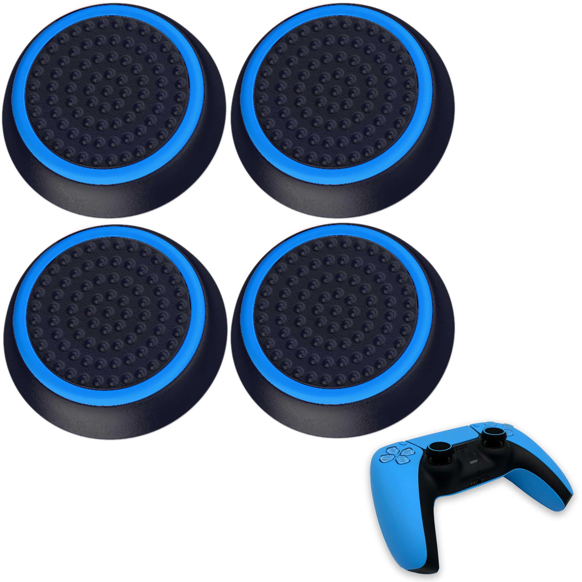 MatoSan 4 Blue Thumbstick Grip Caps – Silicone Thumb Grips Compatible with PS5, PS4, Xbox Controller – Anti-Slip Joystick Cover – Controller Grips – Gaming Accessories