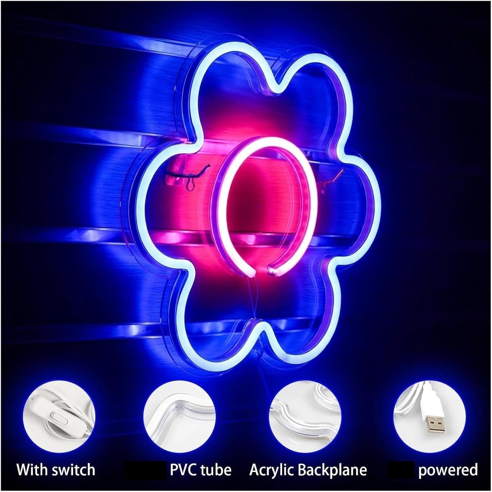 Neonowa lampa LED Kwiat do dekoracji ściennej Neon do baru, sklepu, imprezy, dzieci do pokoju