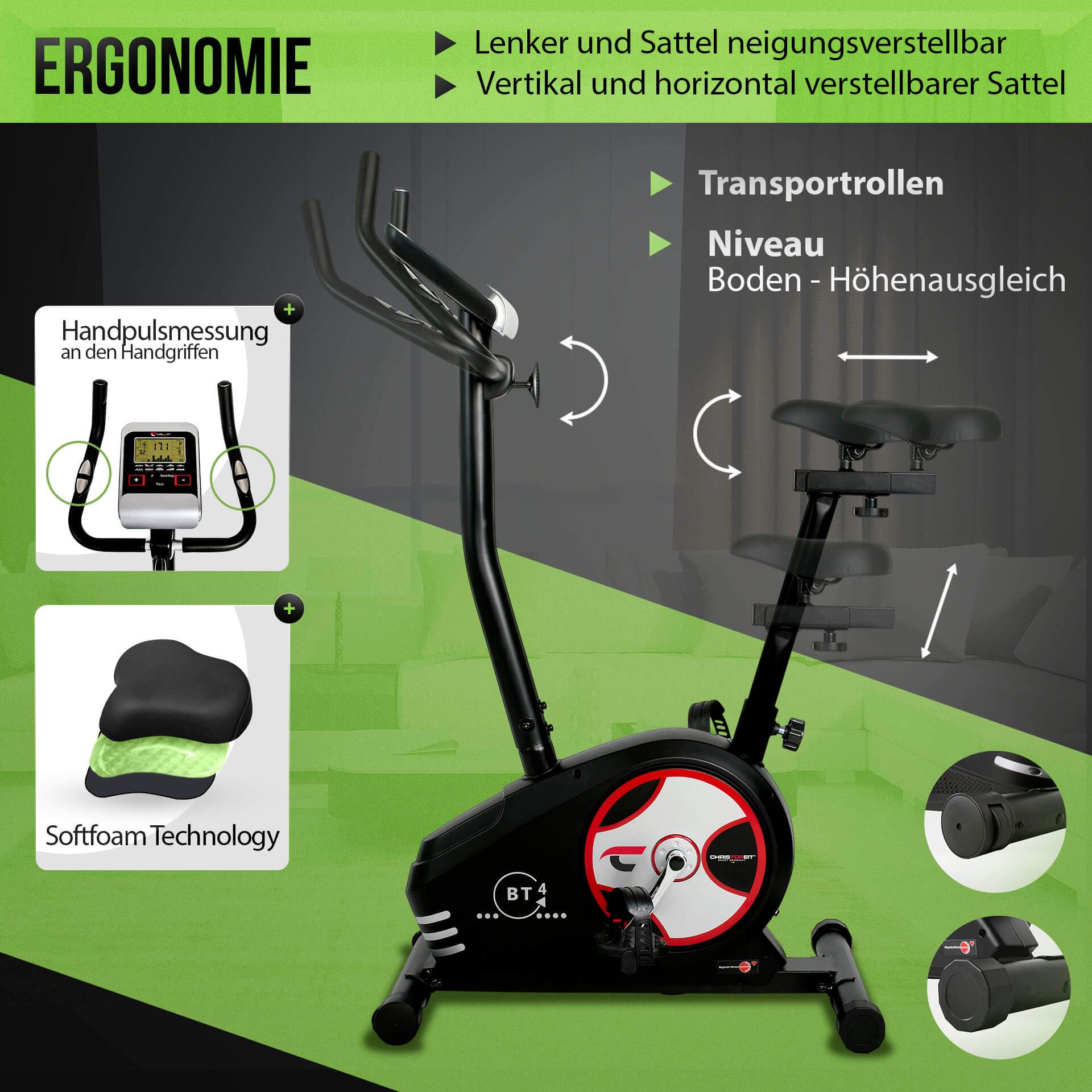 Rower treningowy Christopeit Sport BT 4-24-stopniowy, do 120 kg masy ciała, hamulec magnetyczny 7 kg, wyświetlacz LCD