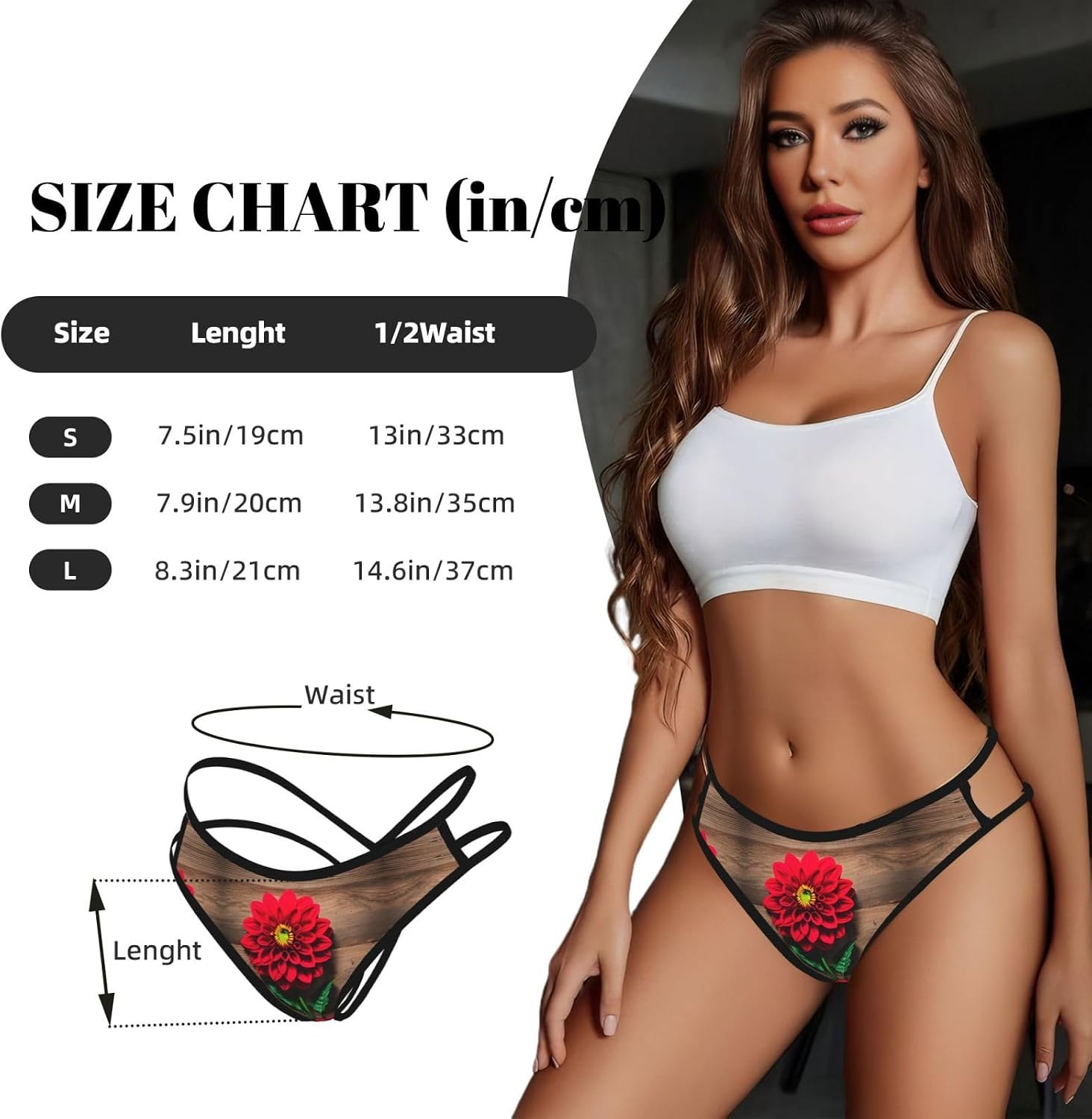 Wooden Board Retro Flower Red Dahlia Print Sexy Underwear G String Thongs For Women Low Rise No Show Workout Panties For Sports And Yoga