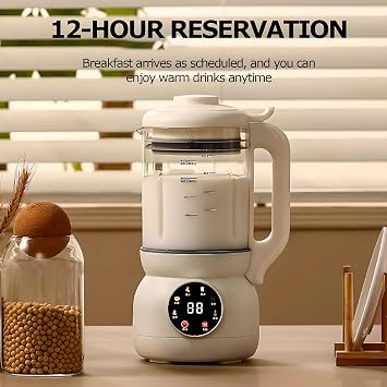 Automatic Soy Milk Machine with 10 Blades, One Button Start, 12 Hour Smart Reservation for Homemade Plant Milk, Almonds, Oats, and Juice