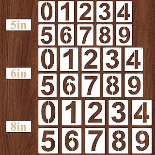 5,6,8 Inch Number Stencils, 30 Pcs Plastic Paint Stencils Reusable 0-9 Digital Painting Templates House Numbers Stencil Digital Templates for Curb Address, Cake, Road, Wood, Mailbox