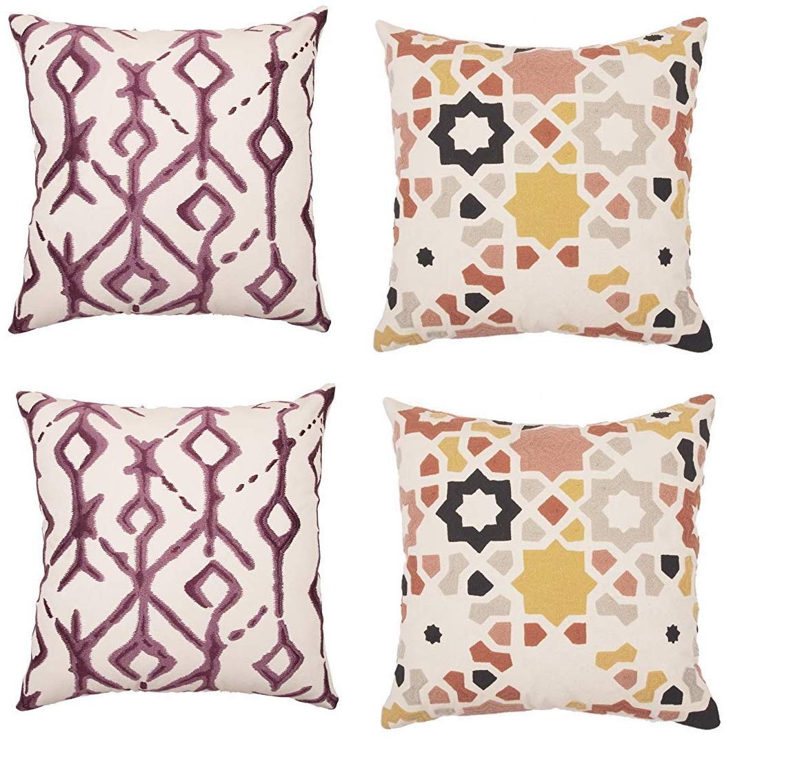 Ardenmead 100% Cotton Tie & Dye Effect in Embroidered Style Zippered Cushion Cover with Tie & Dye Pattern - Set of 4 Cushion Covers 16x16 inch