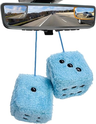 Miniatura 11 de 2 piezas de dados de felpa mullidos con puntos, par de dados cuadrados de 3 pulgadas, adorno retro para espejo retrovisor, colgante clásico de dados