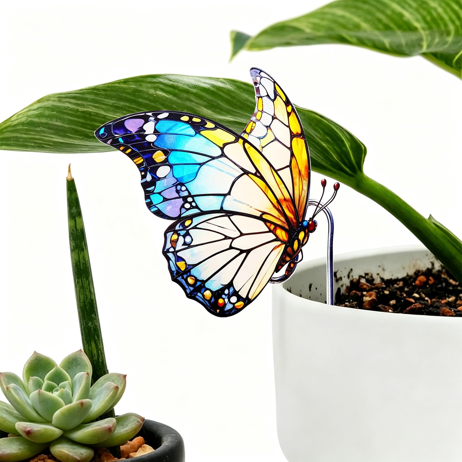 Aqua Blue Hummingbird Plant Decor - Farmhouse Style -8