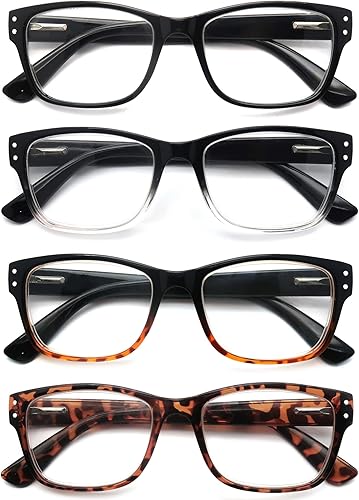 Miniatura 2 de TISHUI Gafas de lectura para hombre, elegantes lentes cuadrados para lectores, de moda, con marco ligero, ajuste cómodo, paquete de 4