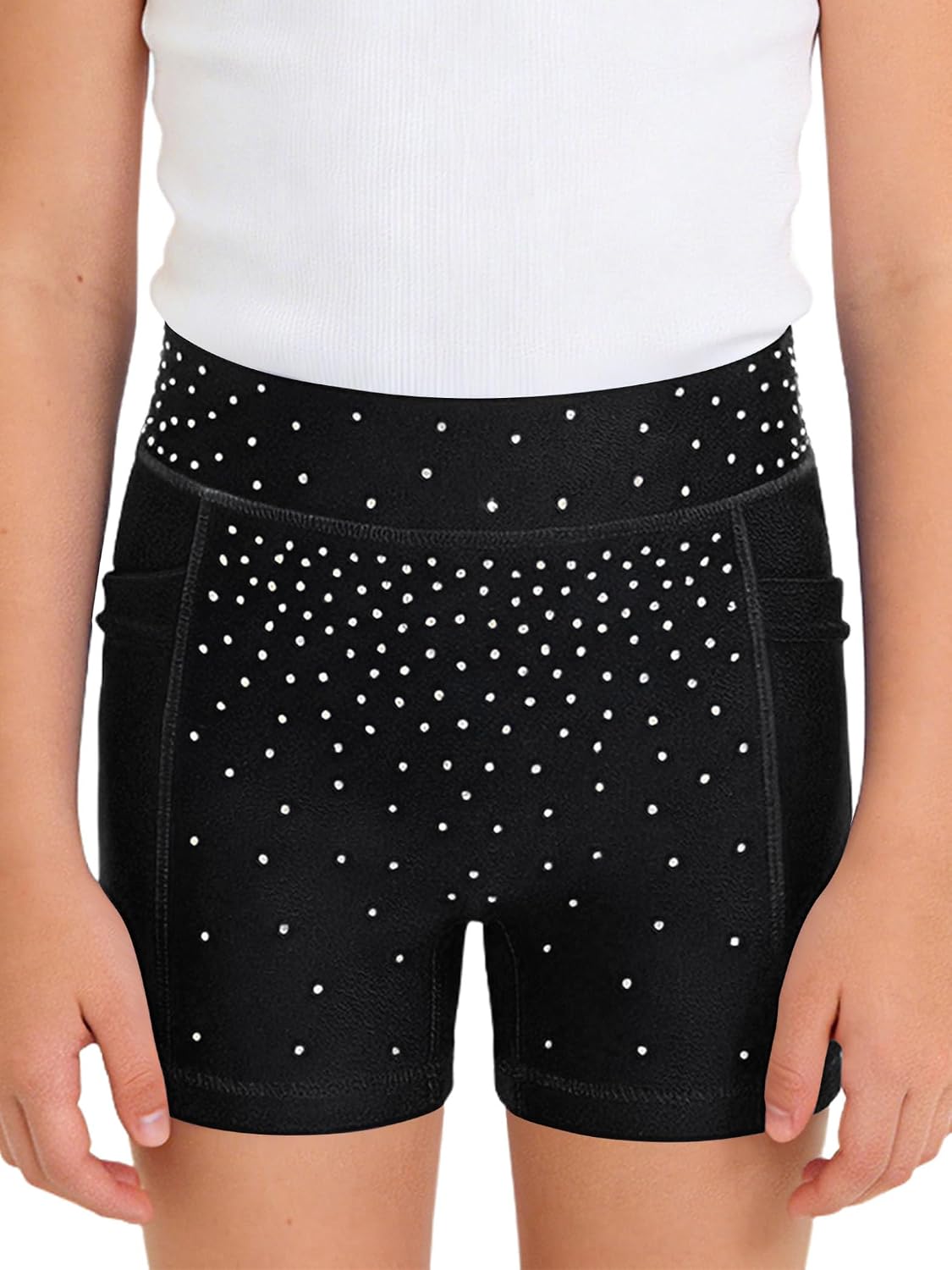 Yhong Kids Girls Ballet Dance Costume Gymnastics Performance Competition Outfits Rhinestone Dance Shorts