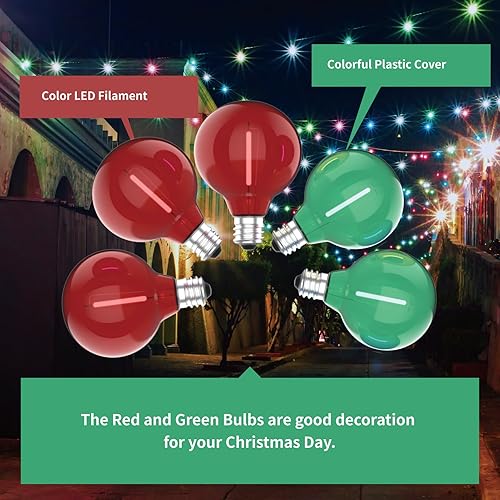 Miniatura 5 de Meconard Bombillas LED de colores G40, bombillas LED inastillables de repuesto de globo de 1 vatio, base de candelabro E12C7, bombilla roja verde,