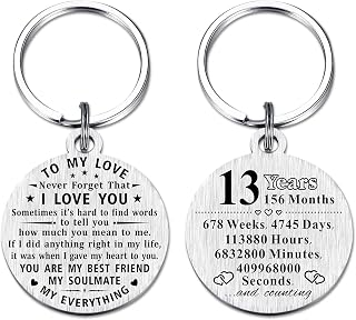 ABNTY 13th Anniversary Keychain Gifts, Steel Engraved 13 Year Anniversary Decorations, Happy Thirteen Year Anniversary for Men Husband Women Wife
