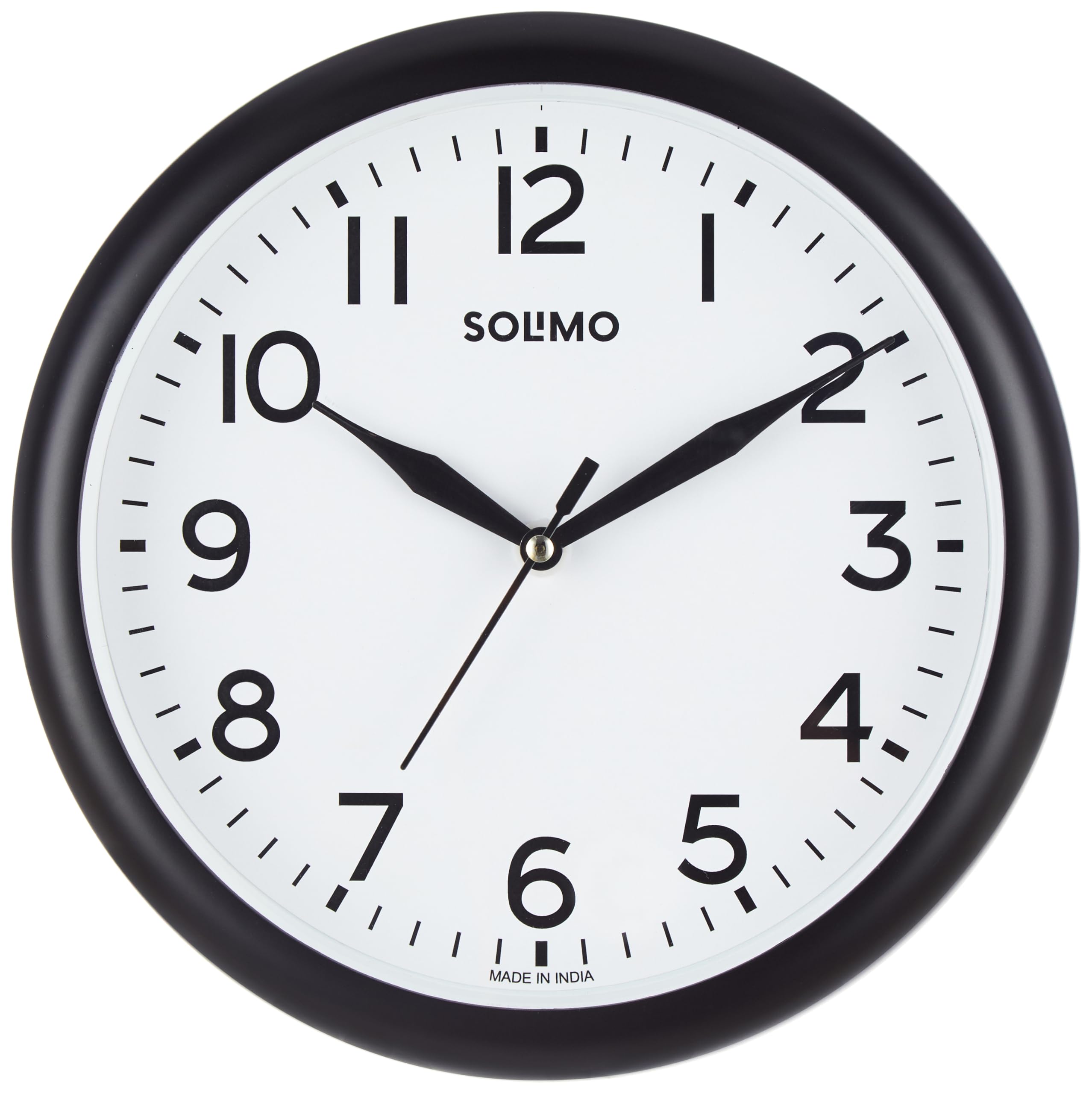 Amazon Brand - Solimo Round Analog Wall Clock|Plastic|10 Inch|Black