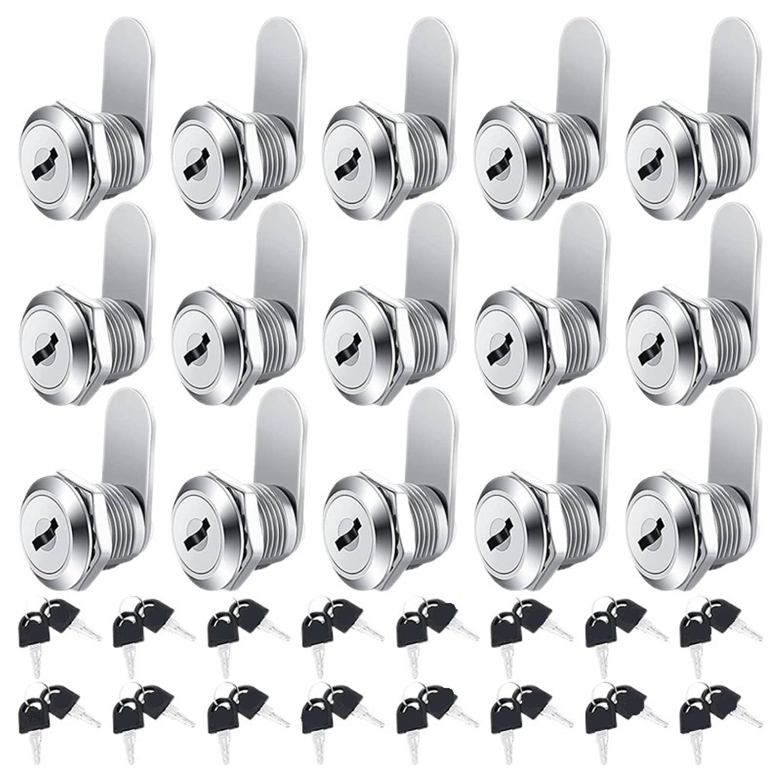 Tynxk Silver Cylinder Cam Lock 16 Pieces Cabinet Cam Lock Keyed Alike Cylinder 5/8 Inch Zinc Alloy Drawer Secure File