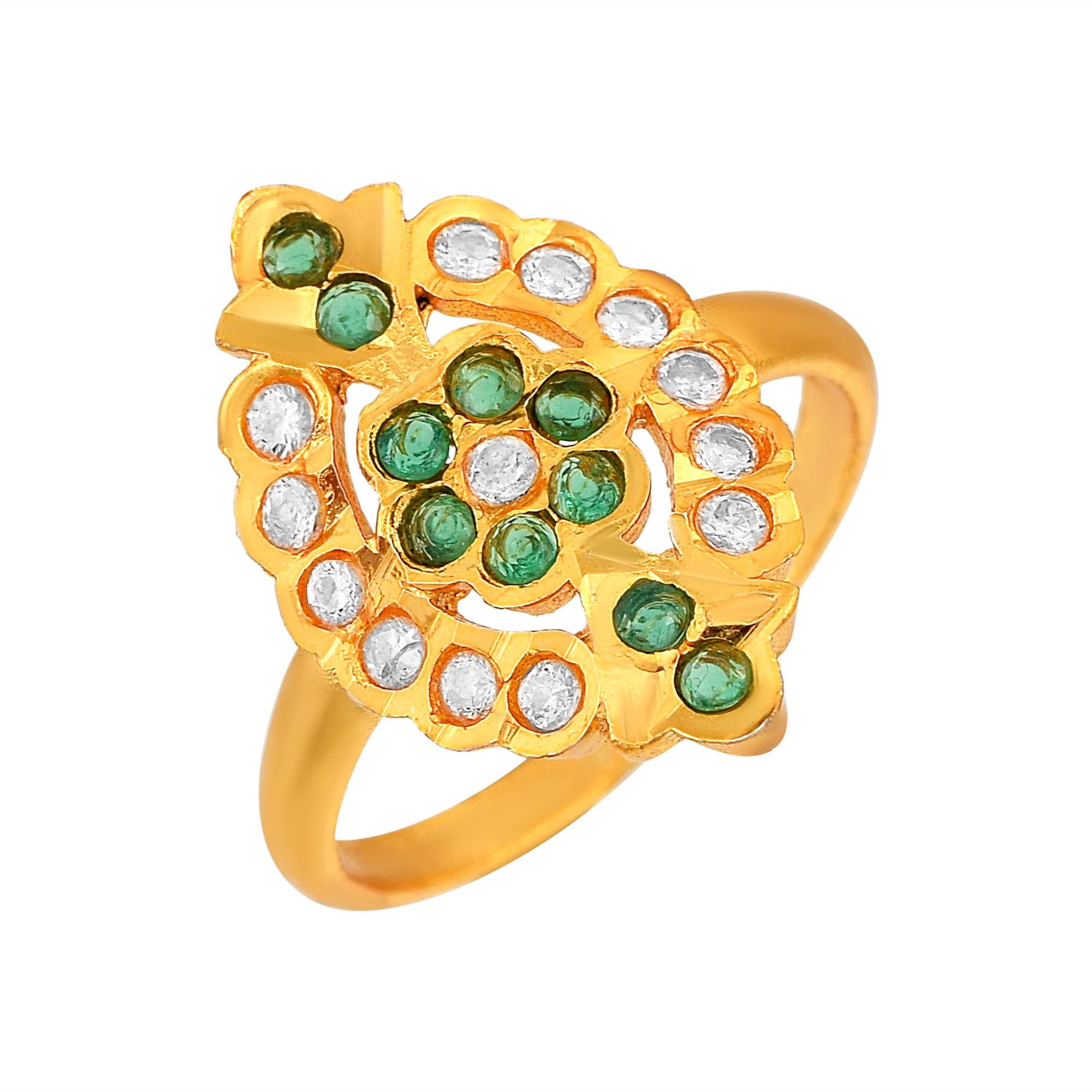 Admier Gold Plated Brass Marquise Shape Design Multi Cz Studded Handmade Traditional Fashion Ring For Girls Women(ACOR0139)