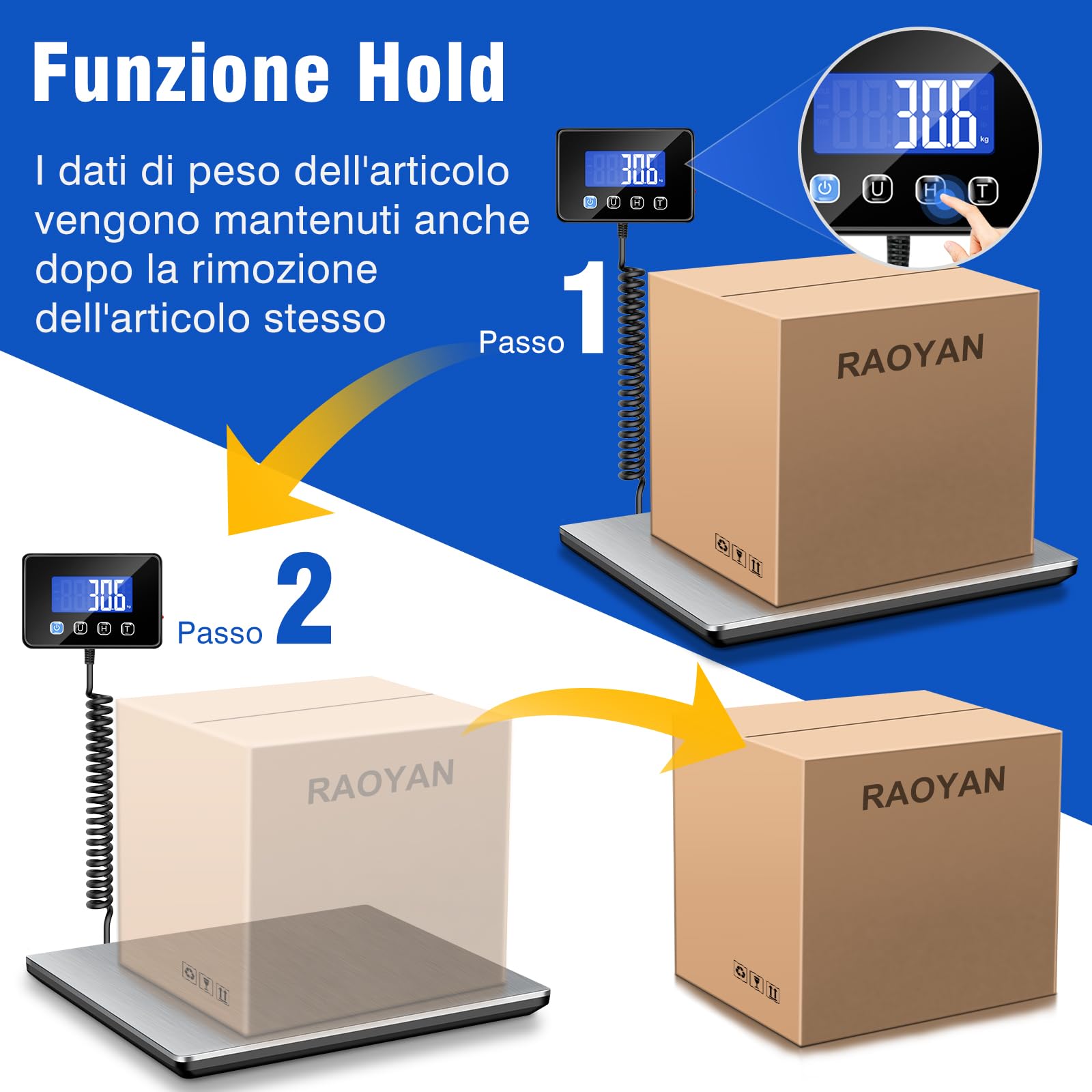 Bilancia Pesa Pacchi 300kg 20g Profesjonalna LCD Tara Hold USB